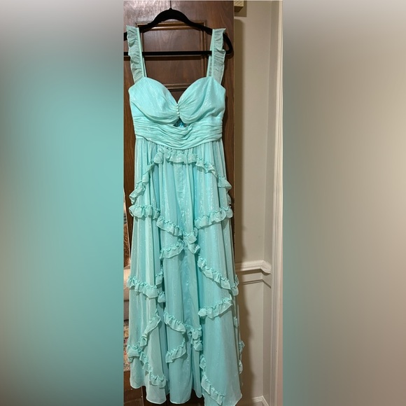 Mac Duggal Dresses & Skirts - Mac Duggal Aqua Ruffled Maxi Dress